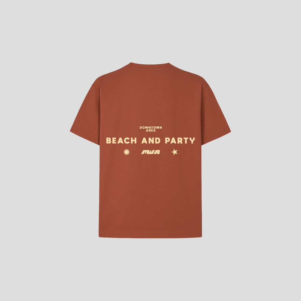 RED "BEACH AND PARTY" T-SHIRT